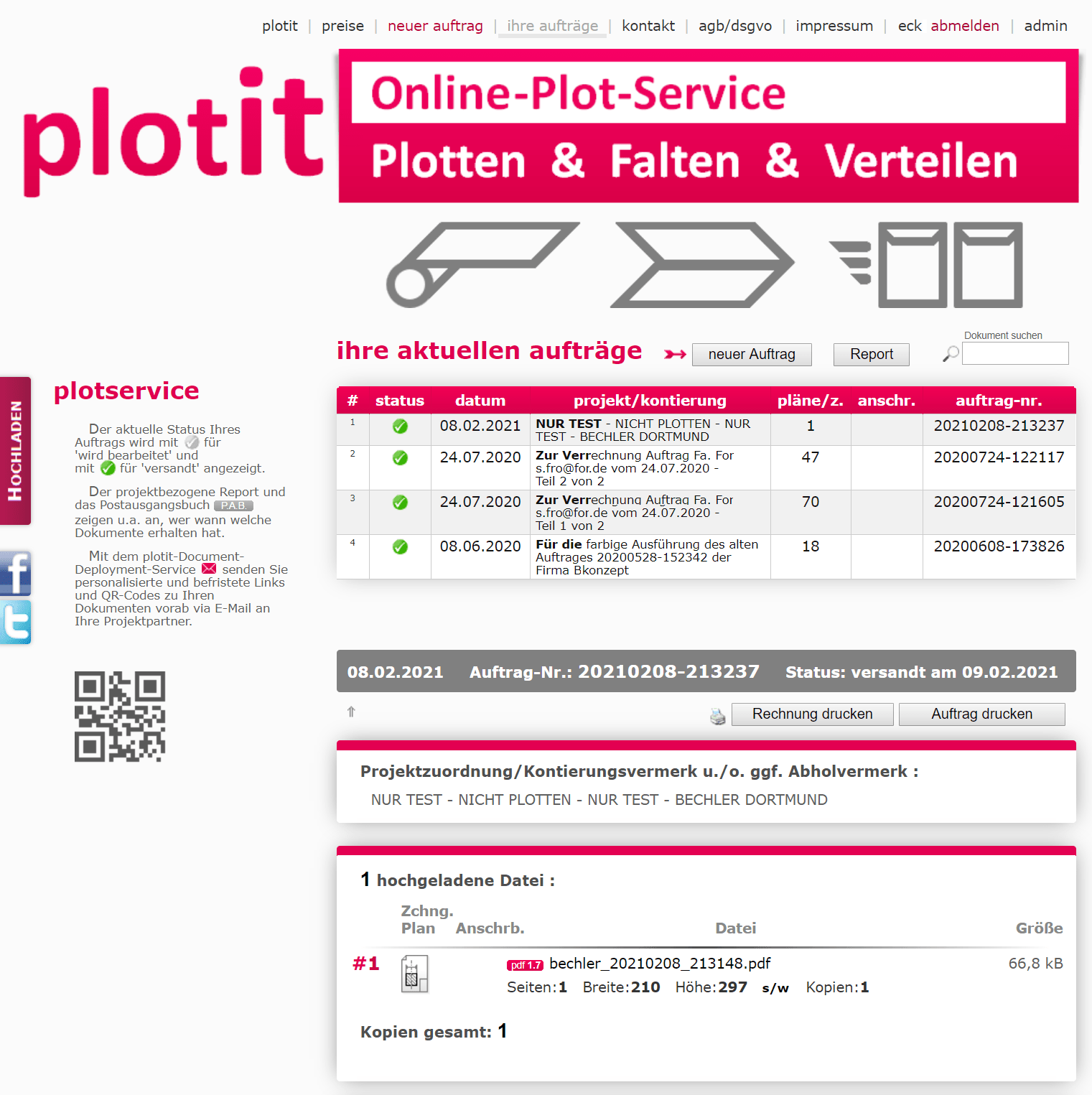 &Uuml;bersicht f&uuml;r den Kunden